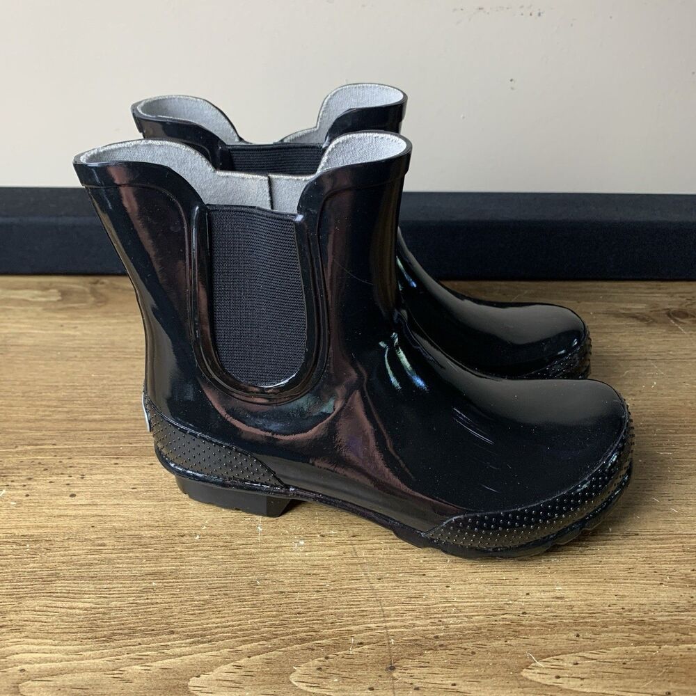 Crocs Rain Boots Women Size 6 Black Glossy Chelsea Waterproof Ankle
